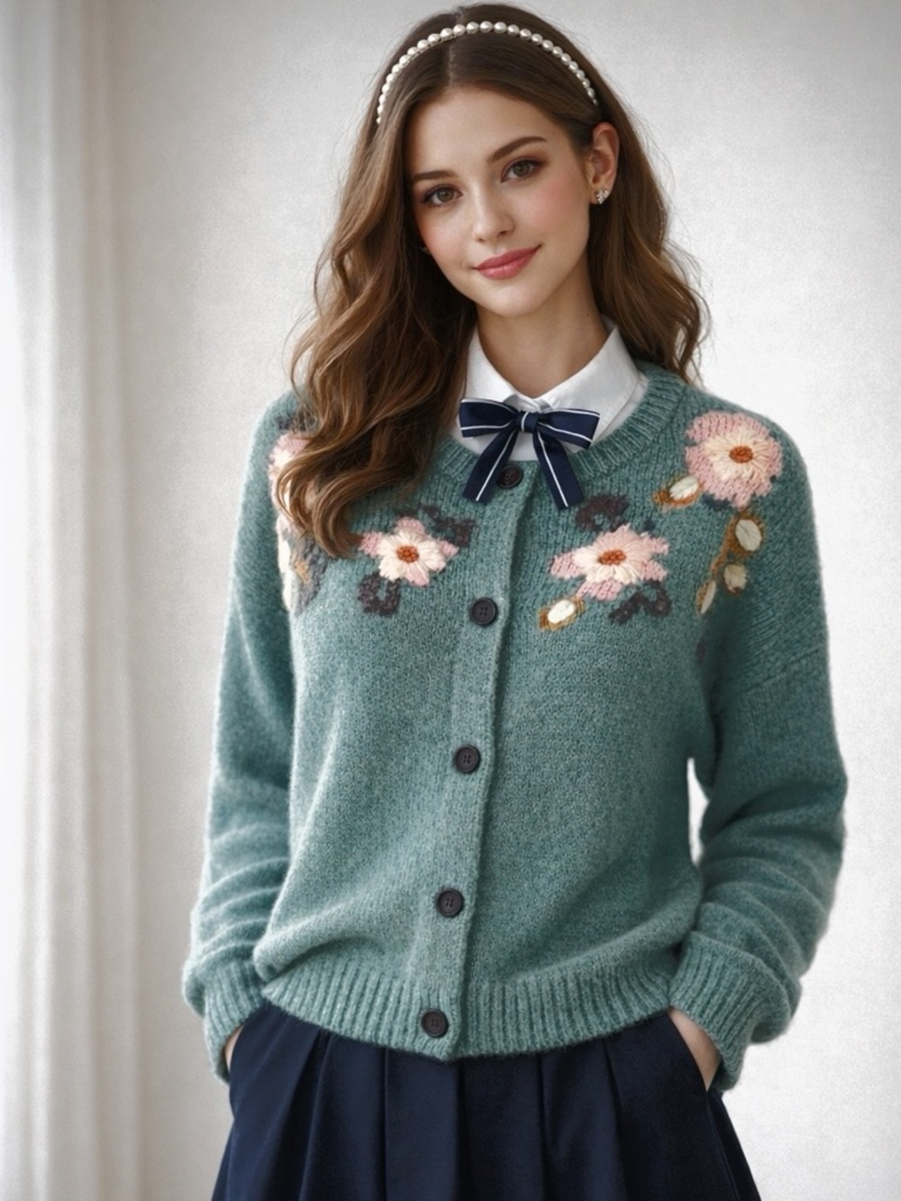 Sundance Teal Floral Cardigan Sweater | MEDIUM